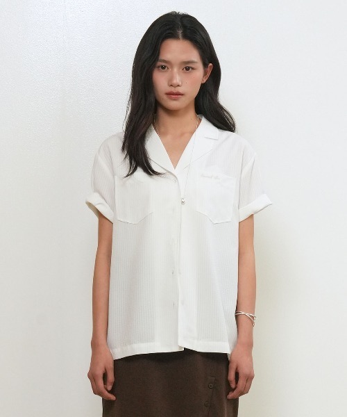 GENERAL IDEA(ジェネラルアイデア)の「【GENERAL IDEA】シアサッカーカラーハーフシャツ / SEERSUCKER HALF SLEEVE SHIRT(シャツ/ブラウス・レディース・ベージュ/ホワイト・L/M/S)」の3枚目の写真