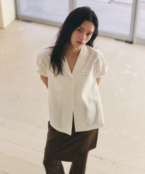 GENERAL IDEA(ジェネラルアイデア)の「【GENERAL IDEA】シアサッカーカラーハーフシャツ / SEERSUCKER HALF SLEEVE SHIRT(シャツ/ブラウス・レディース・ベージュ/ホワイト・L/M/S)」の5枚目の写真