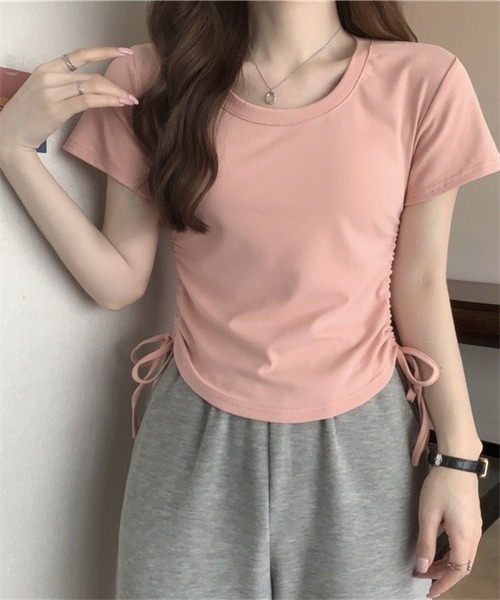 Dream garden(ドリームガーデン)の「サイド紐シャーリングTシャツ(Tシャツ/カットソー・レディース・ホワイト/ブラック/グレー/ブラウン/ピンク・L/XL/XXL/M)」の5枚目の写真