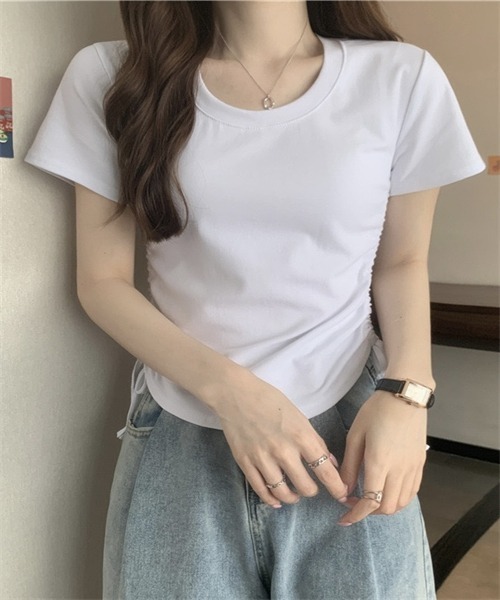 Dream garden(ドリームガーデン)の「サイド紐シャーリングTシャツ(Tシャツ/カットソー・レディース・ホワイト/ブラック/グレー/ブラウン/ピンク・L/XL/XXL/M)」の8枚目の写真
