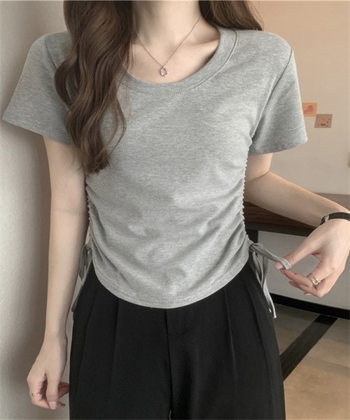 Dream garden(ドリームガーデン)の「サイド紐シャーリングTシャツ(Tシャツ/カットソー・レディース・ホワイト/ブラック/グレー/ブラウン/ピンク・L/XL/XXL/M)」の15枚目の写真