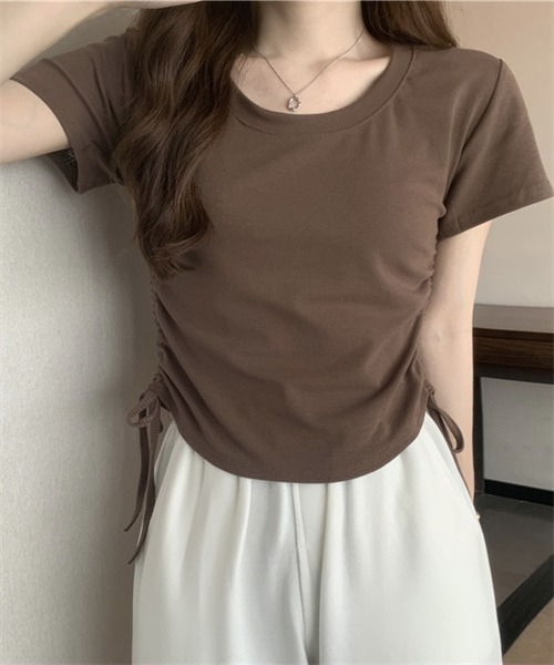 Dream garden(ドリームガーデン)の「サイド紐シャーリングTシャツ(Tシャツ/カットソー・レディース・ホワイト/ブラック/グレー/ブラウン/ピンク・L/XL/XXL/M)」の19枚目の写真