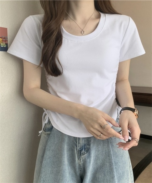 Dream garden(ドリームガーデン)の「サイド紐シャーリングTシャツ(Tシャツ/カットソー・レディース・ホワイト/ブラック/グレー/ブラウン/ピンク・L/XL/XXL/M)」の9枚目の写真