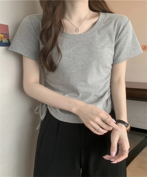 Dream garden(ドリームガーデン)の「サイド紐シャーリングTシャツ(Tシャツ/カットソー・レディース・ホワイト/ブラック/グレー/ブラウン/ピンク・L/XL/XXL/M)」の16枚目の写真