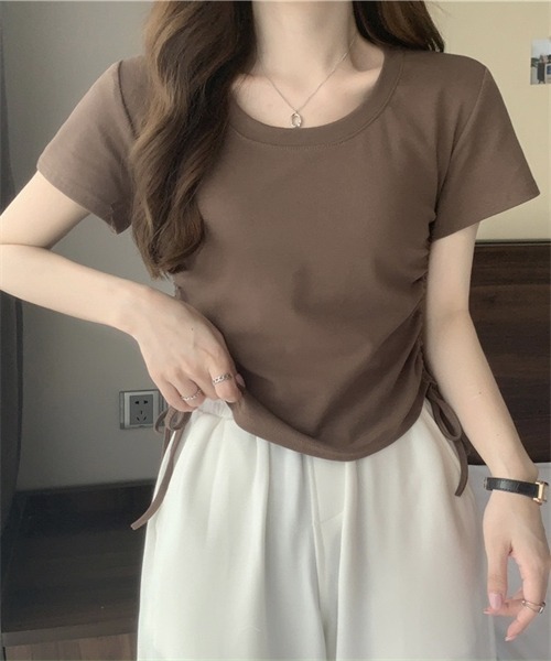 Dream garden(ドリームガーデン)の「サイド紐シャーリングTシャツ(Tシャツ/カットソー・レディース・ホワイト/ブラック/グレー/ブラウン/ピンク・L/XL/XXL/M)」の22枚目の写真