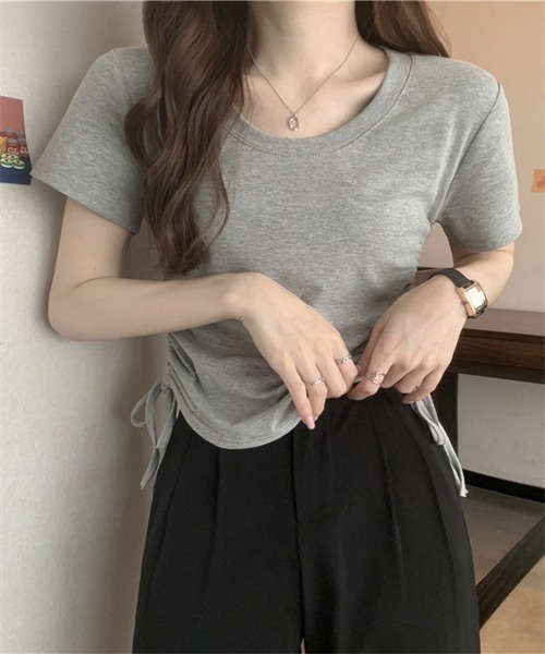 Dream garden(ドリームガーデン)の「サイド紐シャーリングTシャツ(Tシャツ/カットソー・レディース・ホワイト/ブラック/グレー/ブラウン/ピンク・L/XL/XXL/M)」の17枚目の写真