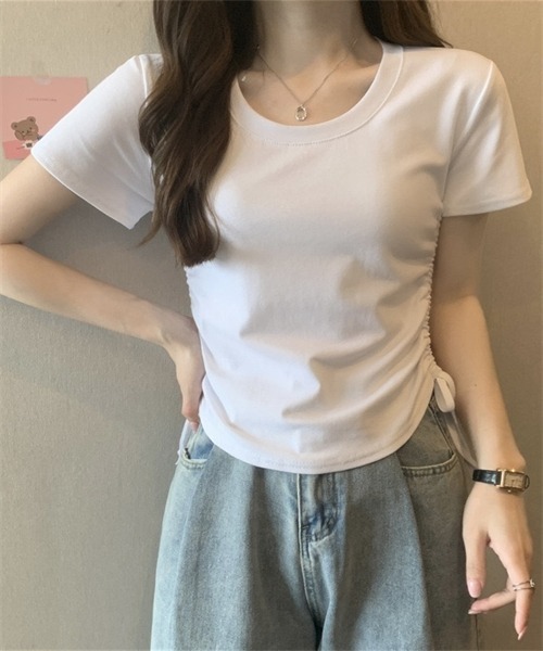 Dream garden(ドリームガーデン)の「サイド紐シャーリングTシャツ(Tシャツ/カットソー・レディース・ホワイト/ブラック/グレー/ブラウン/ピンク・L/XL/XXL/M)」の7枚目の写真