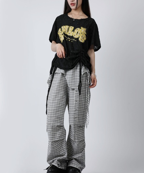 HOOK(フック)の「HOOK for girls チェック柄 × サイドフラップ カーゴパンツ(カーゴパンツ・レディース・ブルー/ブラック・M)」の17枚目の写真