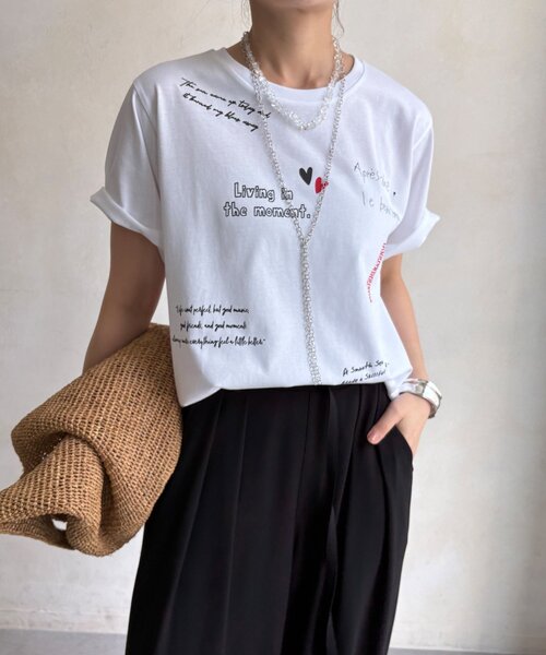 DouDou(ドゥドゥ)の「【WEB限定】レタリングプリント半袖TEE(Tシャツ/カットソー・レディース・オフホワイト/グレー/ブラウン・FREE)」の9枚目の写真
