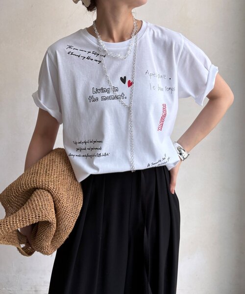 DouDou(ドゥドゥ)の「【WEB限定】レタリングプリント半袖TEE(Tシャツ/カットソー・レディース・オフホワイト/グレー/ブラウン・FREE)」の10枚目の写真