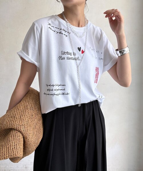 DouDou(ドゥドゥ)の「【WEB限定】レタリングプリント半袖TEE(Tシャツ/カットソー・レディース・オフホワイト/グレー/ブラウン・FREE)」の11枚目の写真