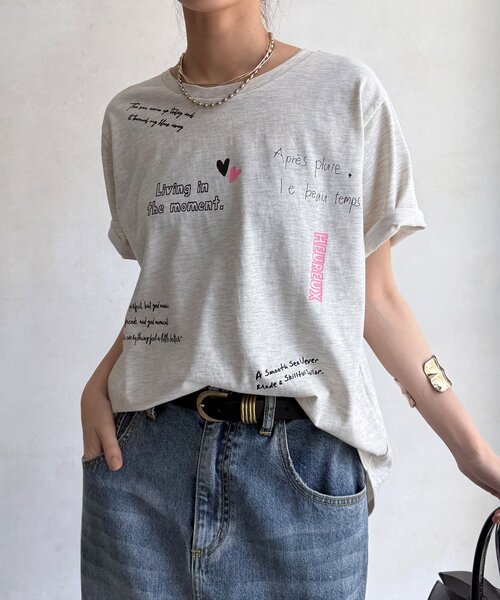 DouDou(ドゥドゥ)の「【WEB限定】レタリングプリント半袖TEE(Tシャツ/カットソー・レディース・オフホワイト/グレー/ブラウン・FREE)」の18枚目の写真
