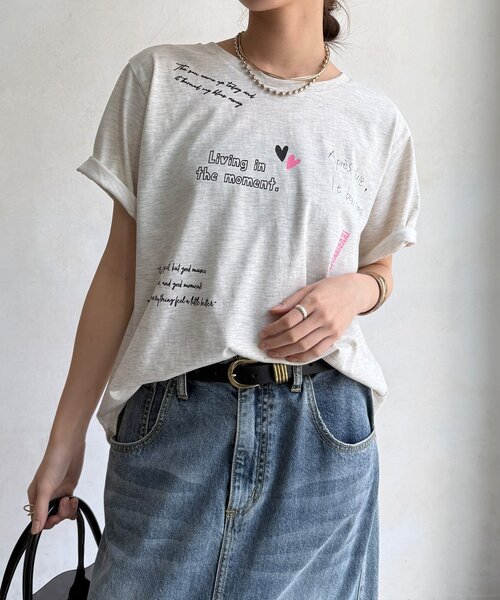DouDou(ドゥドゥ)の「【WEB限定】レタリングプリント半袖TEE(Tシャツ/カットソー・レディース・オフホワイト/グレー/ブラウン・FREE)」の19枚目の写真