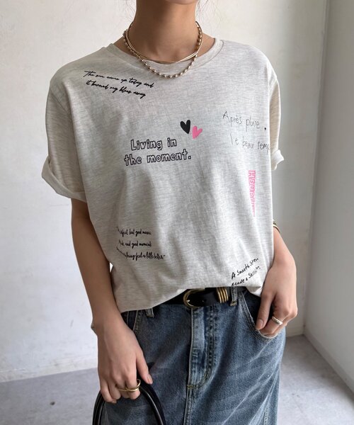 DouDou(ドゥドゥ)の「【WEB限定】レタリングプリント半袖TEE(Tシャツ/カットソー・レディース・オフホワイト/グレー/ブラウン・FREE)」の20枚目の写真