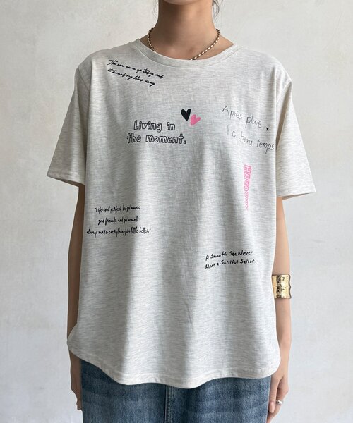 DouDou(ドゥドゥ)の「【WEB限定】レタリングプリント半袖TEE(Tシャツ/カットソー・レディース・オフホワイト/グレー/ブラウン・FREE)」の22枚目の写真
