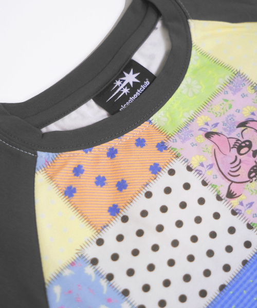 NICE GHOST CLUB（ナイスゴーストクラブ）の「PATCHWORK QUILTED PRINTED MINI TEE_CHARCOAL(NG2GMUT545A)（Tシャツ/カットソー・レディース・チャコール・F）」の5枚目の写真