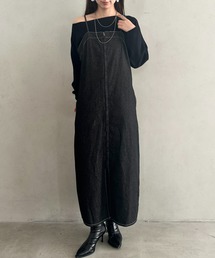 高身長さんも嬉しい♪LONGサイズ展開有 フロントジップデニムロングジャンパースカート デニムジャンスカ