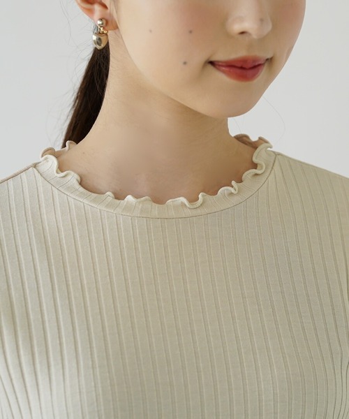 zootie（ズーティー）の「シアースリーブ リブカットソー［クルーネック］（Tシャツ/カットソー・レディース・ライトベージュ/ブラック×グレー/ブラック/ベージュ/ホワイト×グレー/ライトグレー/グレー系その他・L/M/LL）」の11枚目の写真