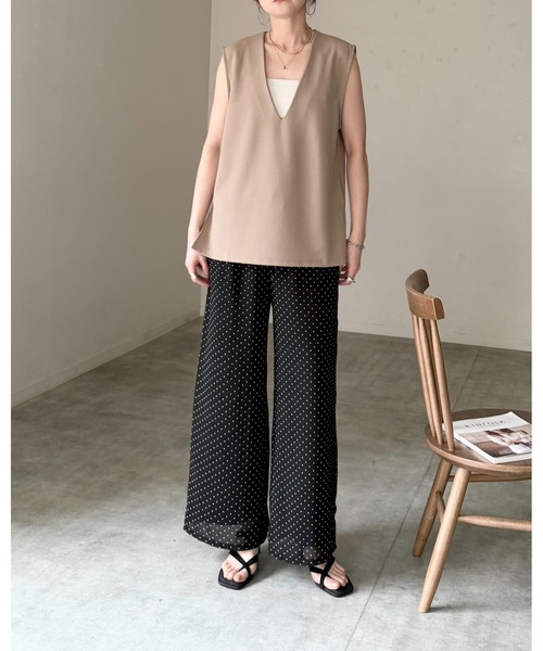 She's Closet（シーズクローゼット）の「ノーカラー深vネックベスト＆パンツスタイル セットアップ（セットアップ・レディース・ブラウン/アイボリー/ベージュ/ブラック・FREE）」の14枚目の写真