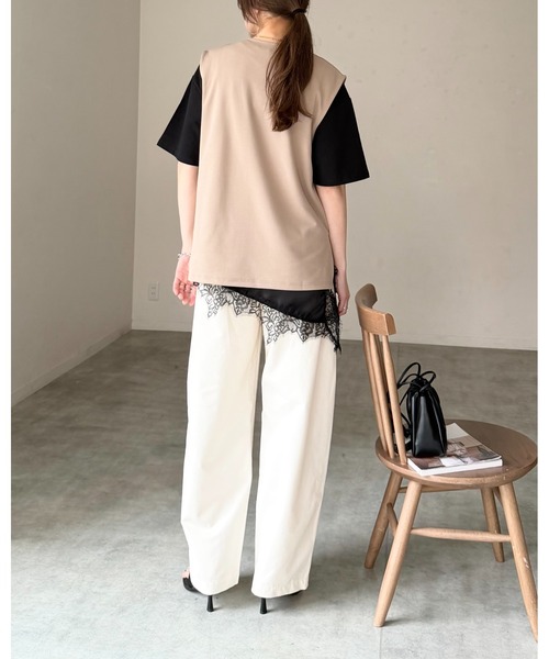 She's Closet（シーズクローゼット）の「ノーカラー深vネックベスト＆パンツスタイル セットアップ（セットアップ・レディース・ブラウン/アイボリー/ベージュ/ブラック・FREE）」の17枚目の写真