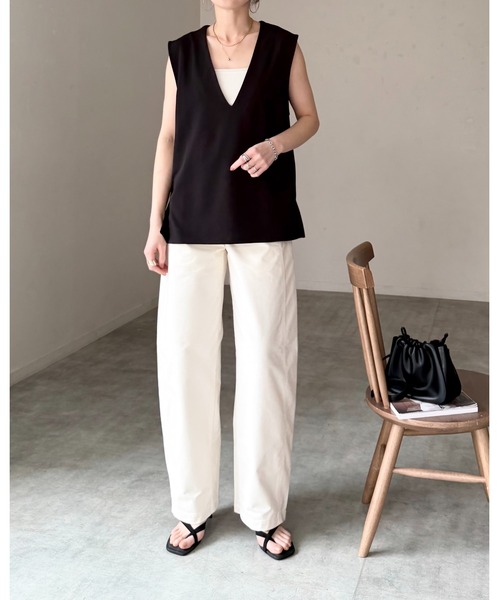 She's Closet（シーズクローゼット）の「ノーカラー深vネックベスト＆パンツスタイル セットアップ（セットアップ・レディース・ブラウン/アイボリー/ベージュ/ブラック・FREE）」の18枚目の写真
