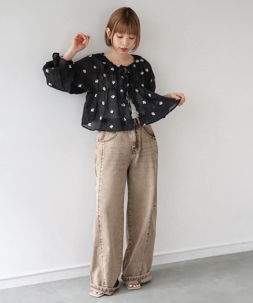 tiptop(ティップトップ)の「花刺繍シアーリボンブラウス(シャツ/ブラウス・レディース・ブラック/サックスブルー/アイボリー・FREE)」の15枚目の写真