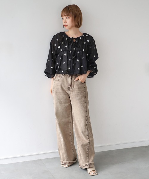 tiptop(ティップトップ)の「花刺繍シアーリボンブラウス(シャツ/ブラウス・レディース・ブラック/サックスブルー/アイボリー・FREE)」の16枚目の写真