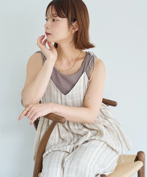 mil(ミル)の「ドビーストライプ ビスチェ リラックスパンツ セットアップ【587252】(サロペット/オーバーオール・レディース・ブルー/ライトイエロー/ブラック/モカ・FREE/XS/S)」の20枚目の写真