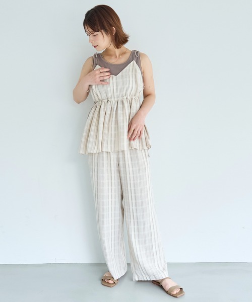 mil(ミル)の「ドビーストライプ ビスチェ リラックスパンツ セットアップ【587252】(サロペット/オーバーオール・レディース・ブルー/ライトイエロー/ブラック/モカ・FREE/XS/S)」の14枚目の写真
