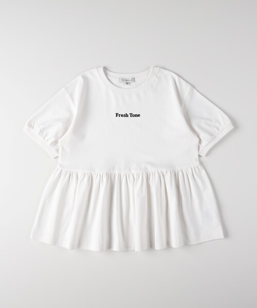 VIVIAN BLUE(ビビアンブルー)の「VIVIAN BLUE(ヴィヴィアンブルー)ワンポイント刺繍ペプラムTシャツ(Tシャツ/カットソー・キッズ・ホワイト系1/イエロー系その他2/パープル系1・11/12/13/14/15 /16)」の1枚目の写真