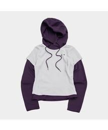 アイレットポイントフード半袖レイヤードロングスリーブTシャツ_2COLOR