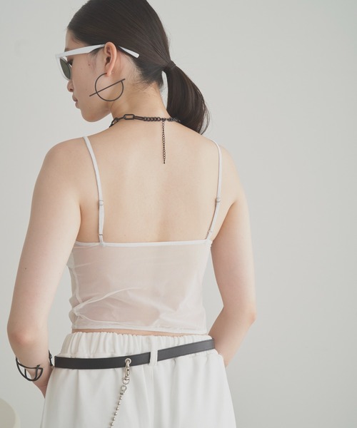 SOEMIN（ソミン）の「Cropped cami bralette／カップイン　シアーブラトップ（キャミソール・レディース・ブラック/ホワイト・FREE）」の14枚目の写真