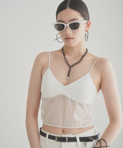 SOEMIN（ソミン）の「Cropped cami bralette／カップイン　シアーブラトップ（キャミソール・レディース・ブラック/ホワイト・FREE）」の7枚目の写真