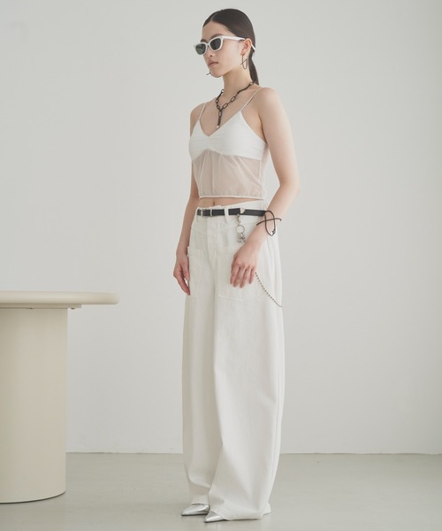 SOEMIN（ソミン）の「Cropped cami bralette／カップイン　シアーブラトップ（キャミソール・レディース・ブラック/ホワイト・FREE）」の9枚目の写真