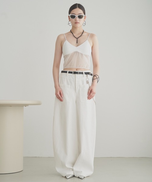 SOEMIN（ソミン）の「Cropped cami bralette／カップイン　シアーブラトップ（キャミソール・レディース・ブラック/ホワイト・FREE）」の10枚目の写真