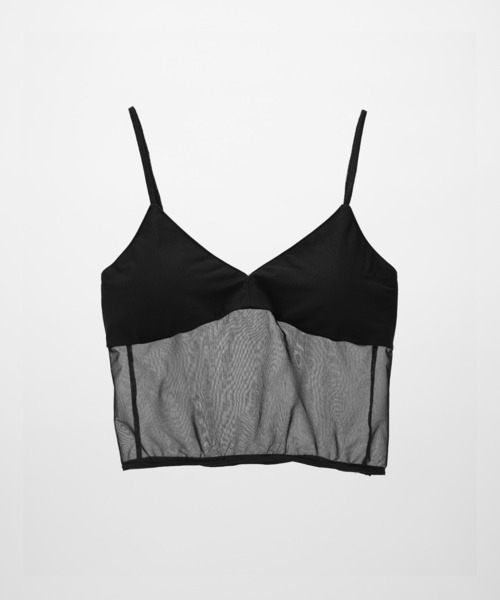 SOEMIN（ソミン）の「Cropped cami bralette／カップイン　シアーブラトップ（キャミソール・レディース・ブラック/ホワイト・FREE）」の11枚目の写真