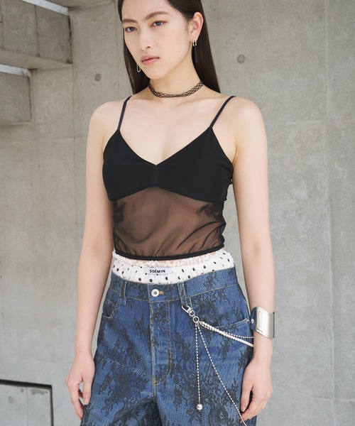 SOEMIN(ソミン)の「Cropped cami bralette/カップイン シアーブラトップ(キャミソール・レディース・ブラック/ホワイト・FREE)」の20枚目の写真