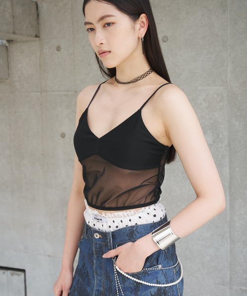 SOEMIN(ソミン)の「Cropped cami bralette/カップイン シアーブラトップ(キャミソール・レディース・ブラック/ホワイト・FREE)」の21枚目の写真