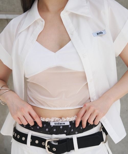 SOEMIN(ソミン)の「Cropped cami bralette/カップイン シアーブラトップ(キャミソール・レディース・ブラック/ホワイト・FREE)」の16枚目の写真