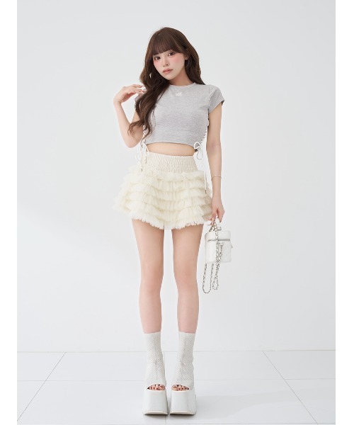 Darich(ダーリッチ)の「サイドレースアップコンパクトTシャツ(Tシャツ/カットソー・レディース・ホワイト/グレー/ブラック・FREE)」の12枚目の写真