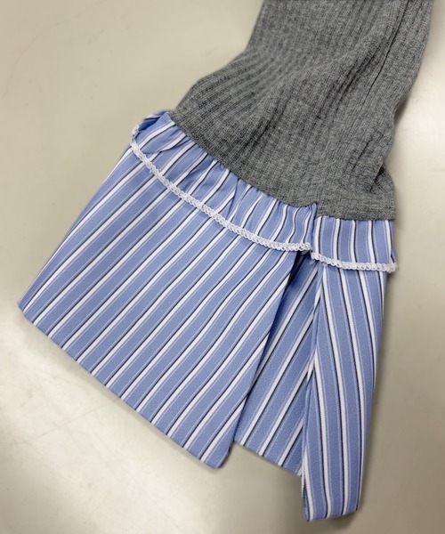 PRIVATE BEACH(プライベートビーチ)の「ストライプ柄シャツドッキング長袖ニットトップス(ニット/セーター・レディース・グレー・M/L)」の4枚目の写真