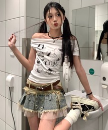 26ss ドッグプリントドレープネックTシャツ