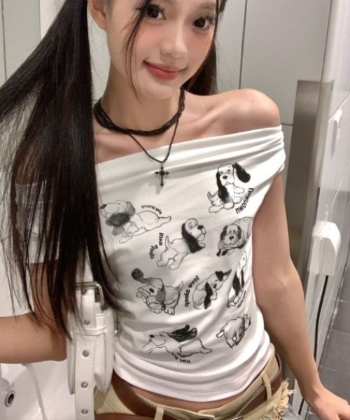 Sibra(シブラ)の「26ss ドッグプリントドレープネックTシャツ(Tシャツ/カットソー・レディース・ホワイト・M)」の11枚目の写真