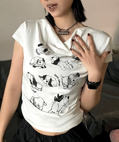 Sibra(シブラ)の「26ss ドッグプリントドレープネックTシャツ(Tシャツ/カットソー・レディース・ホワイト・M)」の16枚目の写真