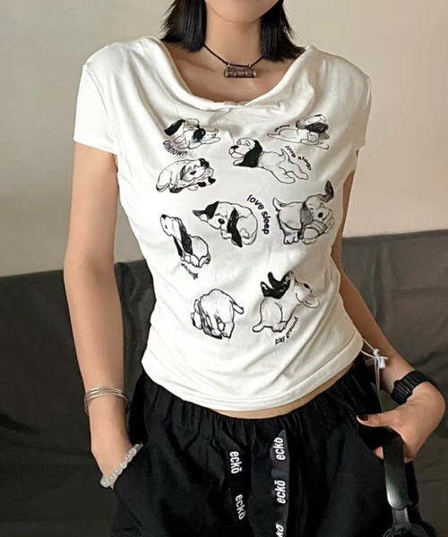 Sibra(シブラ)の「26ss ドッグプリントドレープネックTシャツ(Tシャツ/カットソー・レディース・ホワイト・M)」の5枚目の写真