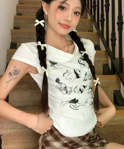 Sibra(シブラ)の「26ss ドッグプリントドレープネックTシャツ(Tシャツ/カットソー・レディース・ホワイト・M)」の8枚目の写真