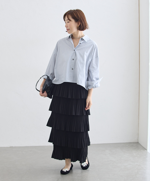 journal standard L'essage(ジャーナルスタンダードレサージュ)の「ティアードプリーツスカート(スカート・レディース・ブラック/オリーブ・36/38)」の3枚目の写真