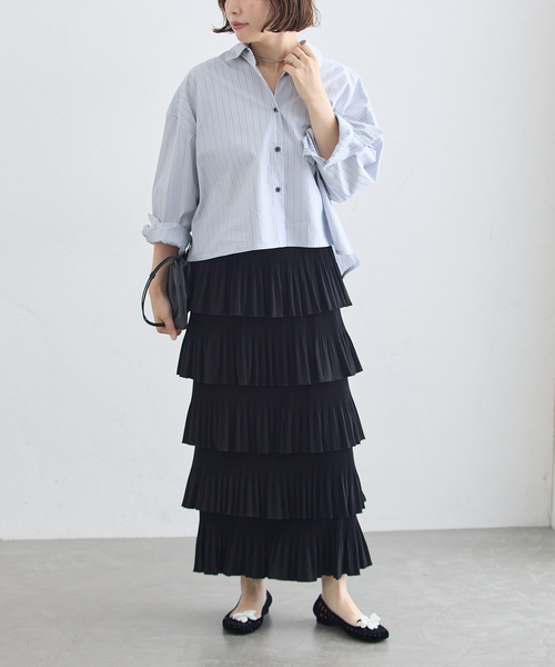journal standard L'essage(ジャーナルスタンダードレサージュ)の「ティアードプリーツスカート(スカート・レディース・ブラック/オリーブ・36/38)」の8枚目の写真
