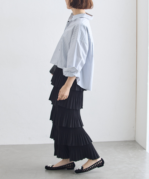journal standard L'essage(ジャーナルスタンダードレサージュ)の「ティアードプリーツスカート(スカート・レディース・ブラック/オリーブ・36/38)」の9枚目の写真