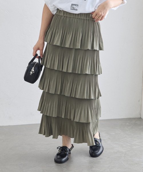journal standard L'essage(ジャーナルスタンダードレサージュ)の「ティアードプリーツスカート(スカート・レディース・ブラック/オリーブ・36/38)」の11枚目の写真
